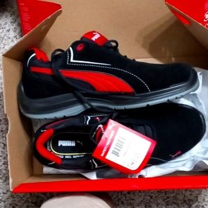 Black in red puma safety footwear for work